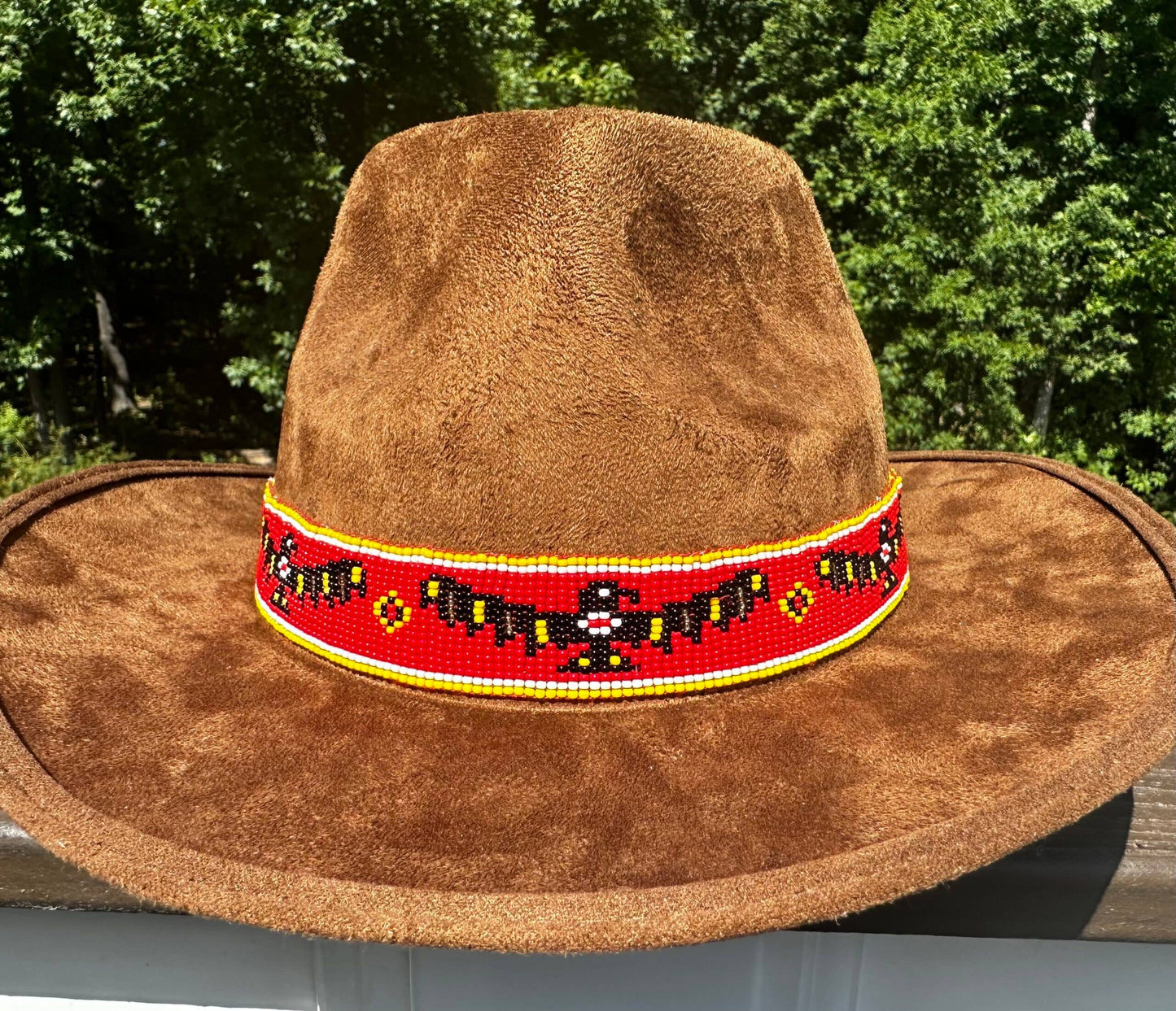 Handmade Beaded Native style Red Black Eagle Cowboy Hatband