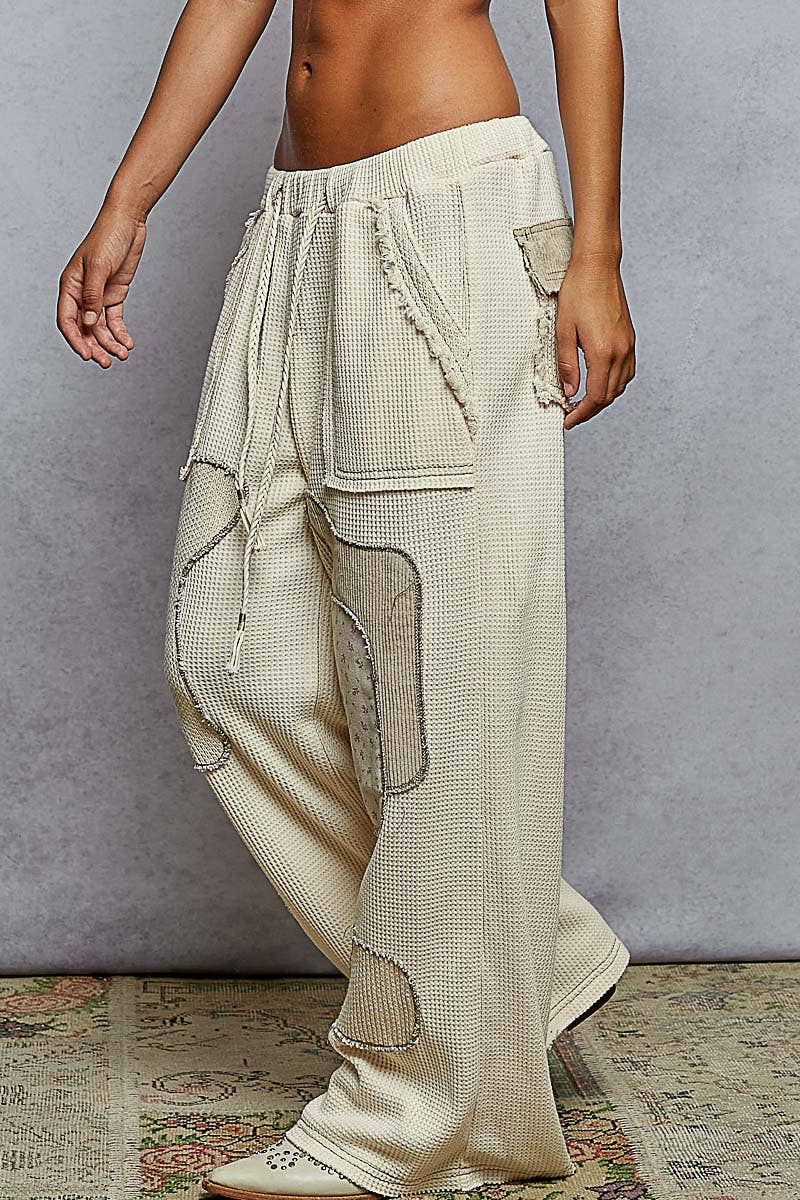 Patch Detailed Thermal Knit Waistband Pants