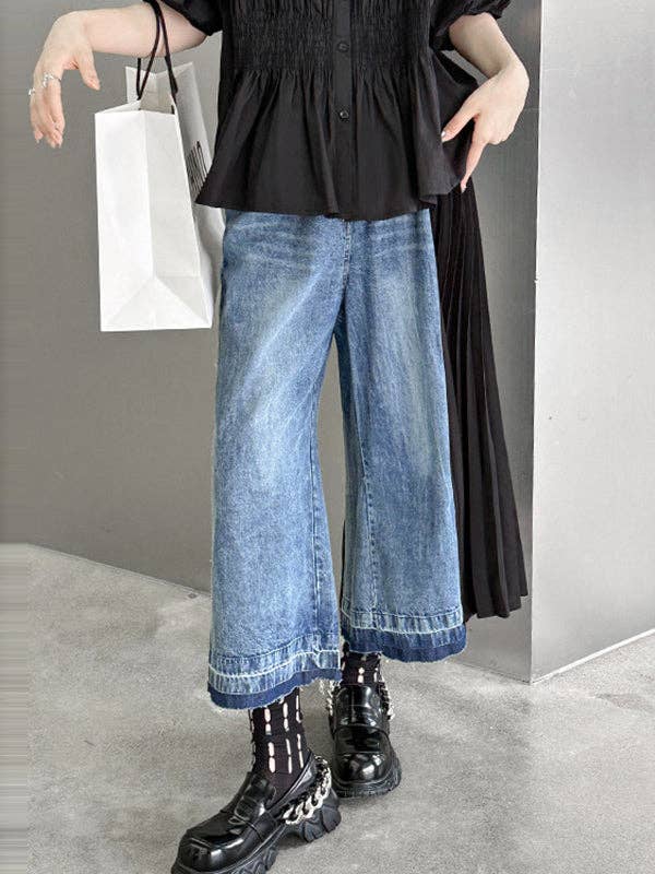 Loose Ninth Pants Contrast Color Pleated Split-Joint Casual Pants Bottoms Trousers