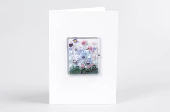 Handmade Fused Glass Greeting Card - Violet Card
