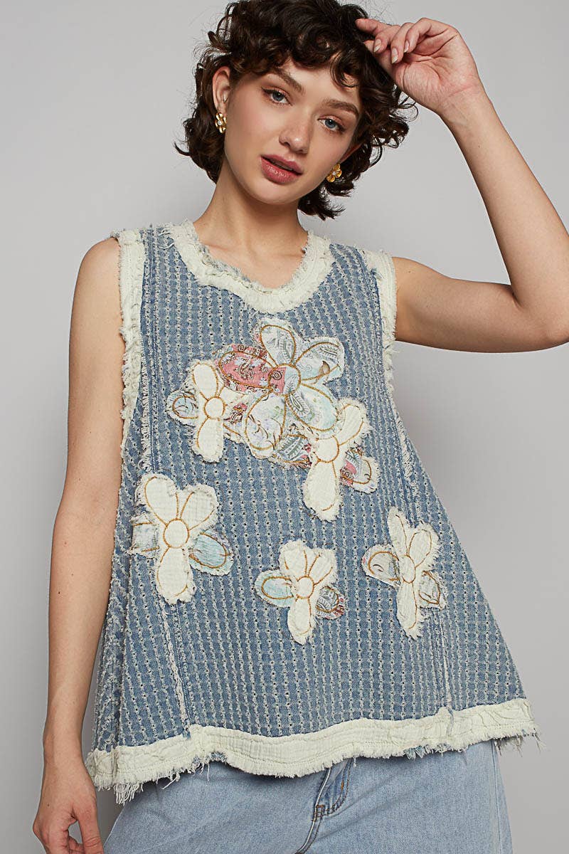 The Ivy denim flower patch top