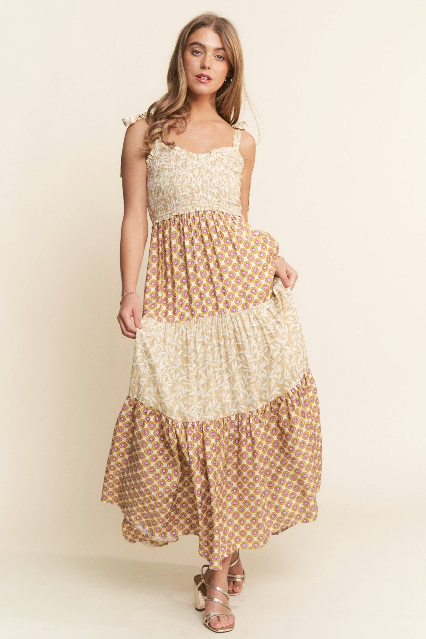 Gigi's Multi Print Patchwork Smocked Tiered Dress
