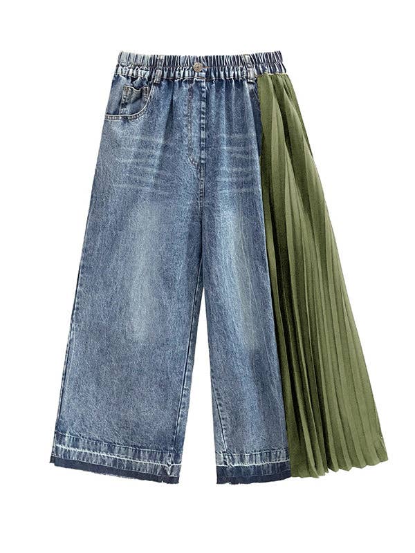 Loose Ninth Pants Contrast Color Pleated Split-Joint Casual Pants Bottoms Trousers