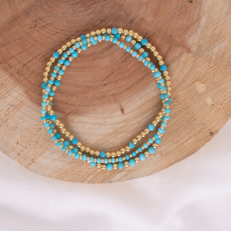 Assorted Size Stone And Beaded Stretch Bracelet
