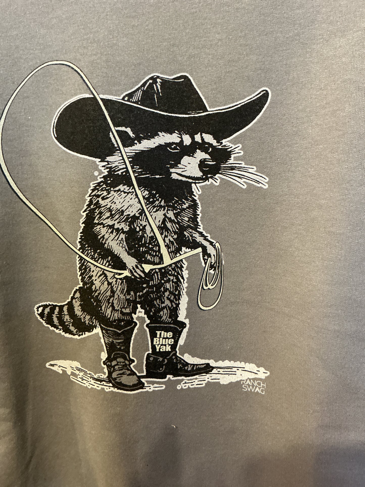 Southern Cowboy Spirit Raccoon print crew sweatshirt: Grey