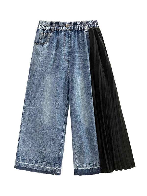 Loose Ninth Pants Contrast Color Pleated Split-Joint Casual Pants Bottoms Trousers