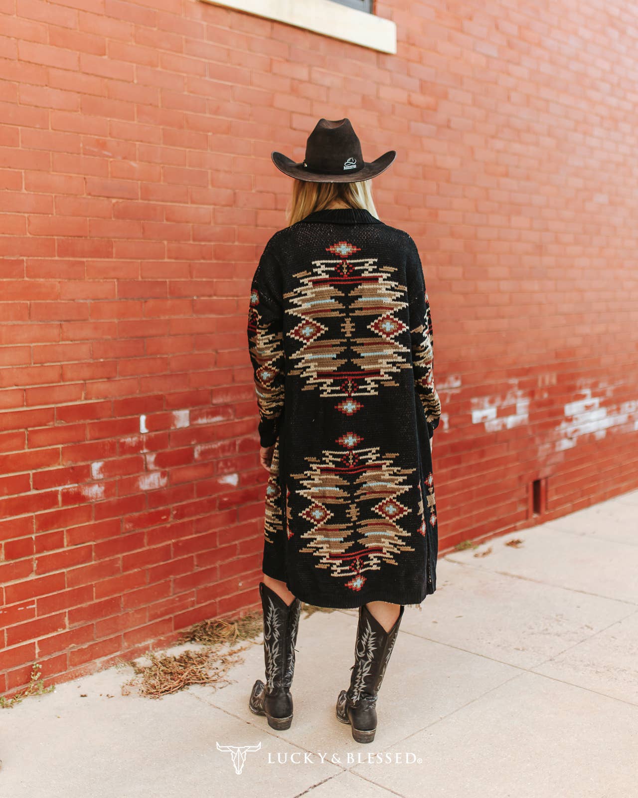 Black Aztec Knit Long Sleeve Button Down Duster