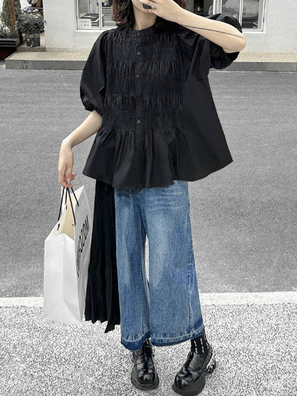 Loose Ninth Pants Contrast Color Pleated Split-Joint Casual Pants Bottoms Trousers