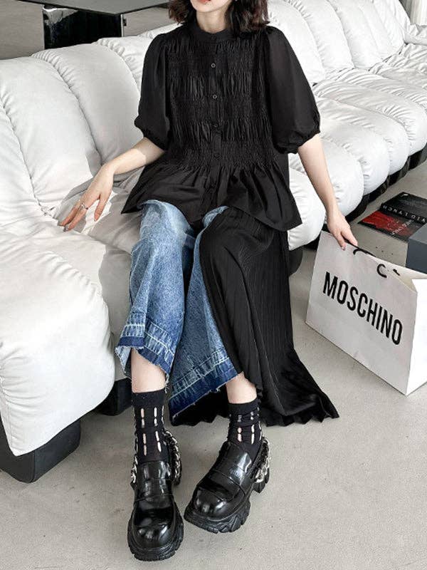 Loose Ninth Pants Contrast Color Pleated Split-Joint Casual Pants Bottoms Trousers