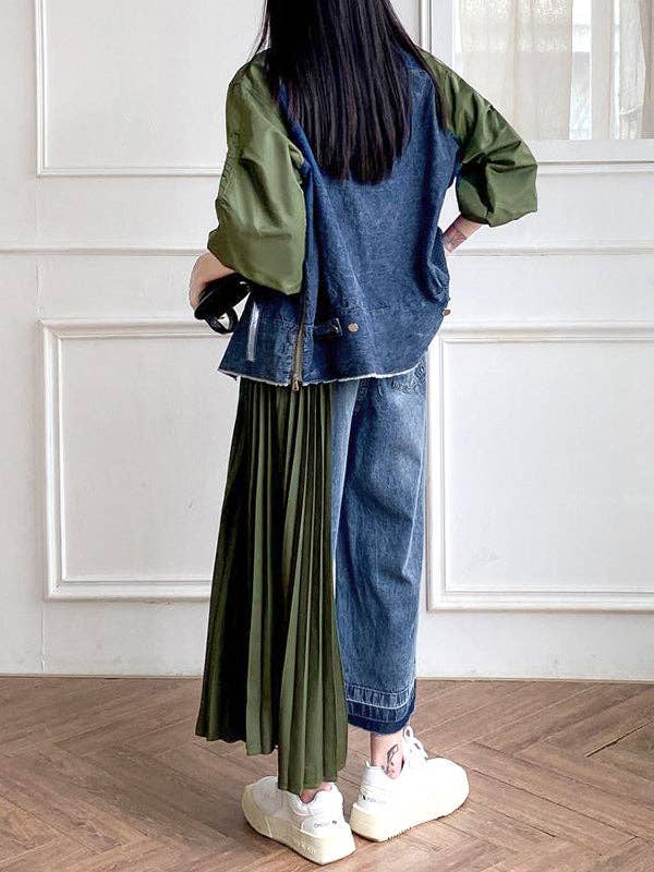 Loose Ninth Pants Contrast Color Pleated Split-Joint Casual Pants Bottoms Trousers