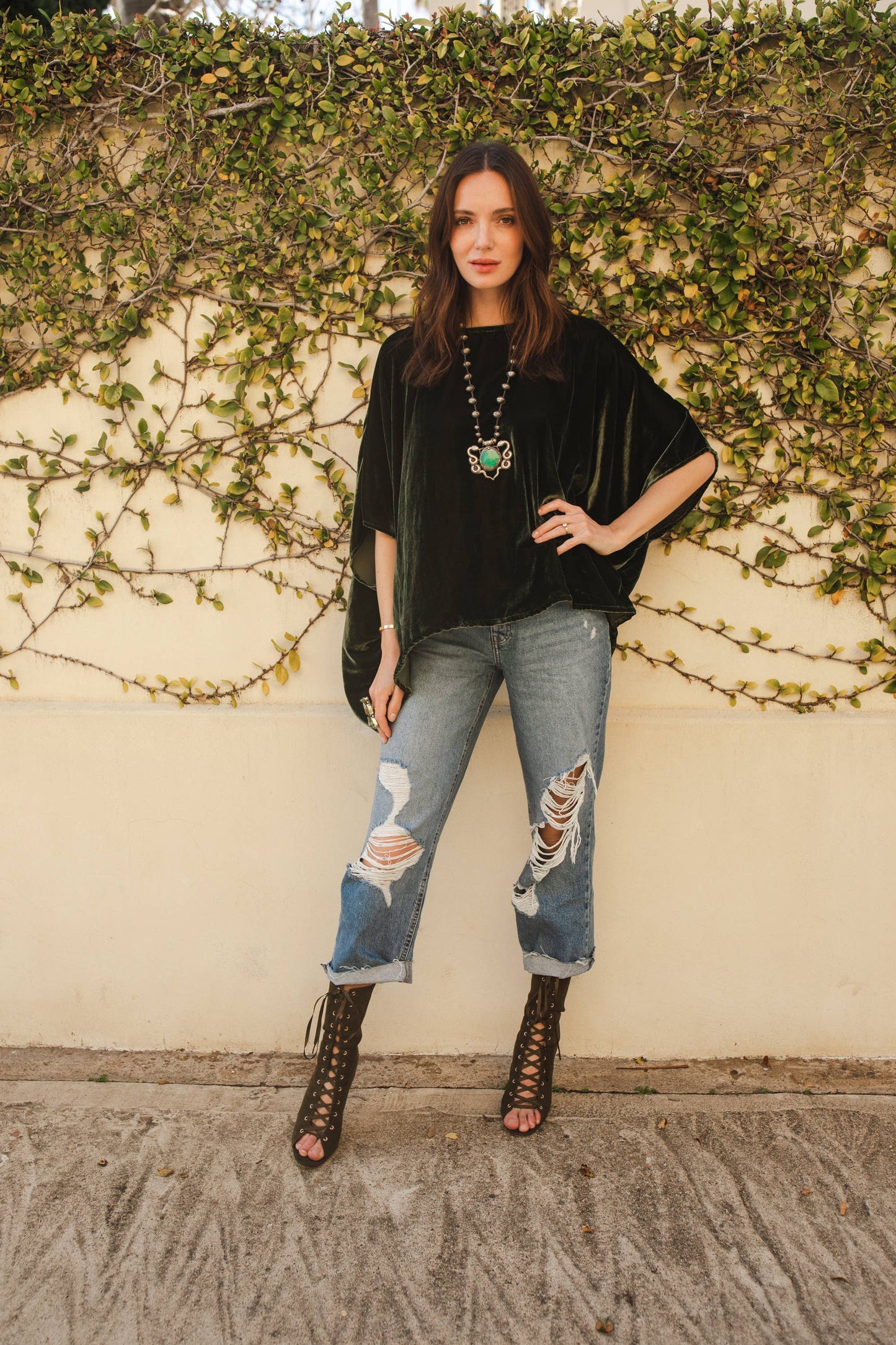 lydia Olive Silk Velvet Scarf Top