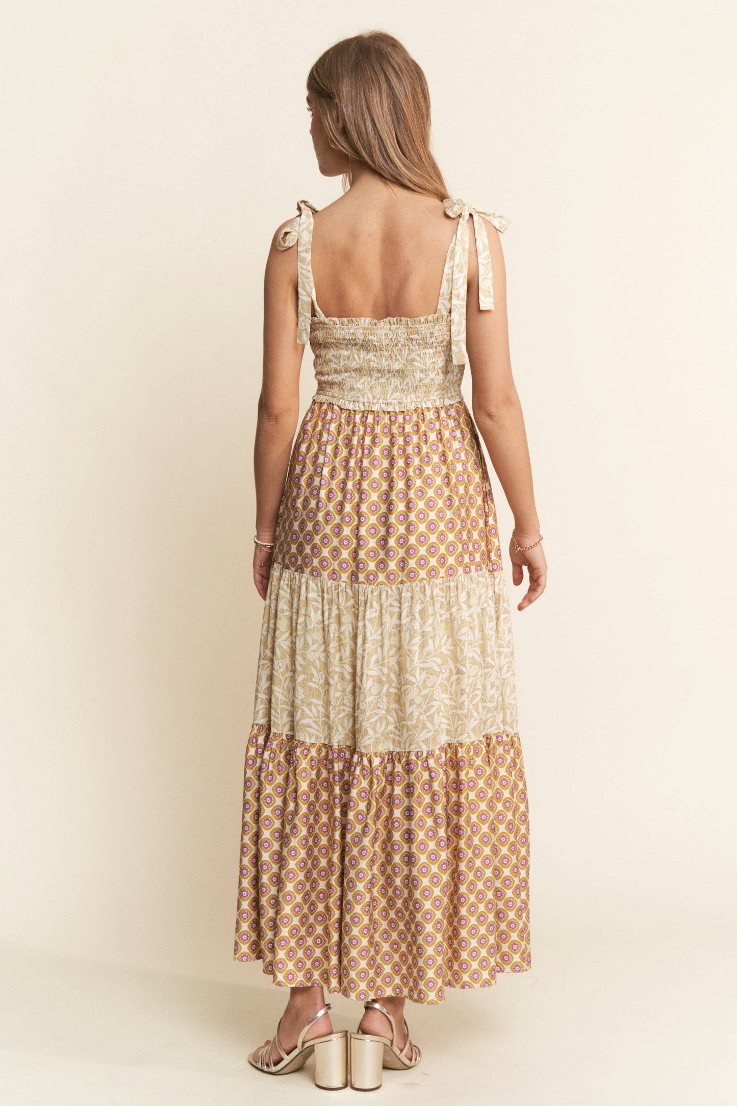 Gigi's Multi Print Patchwork Smocked Tiered Dress