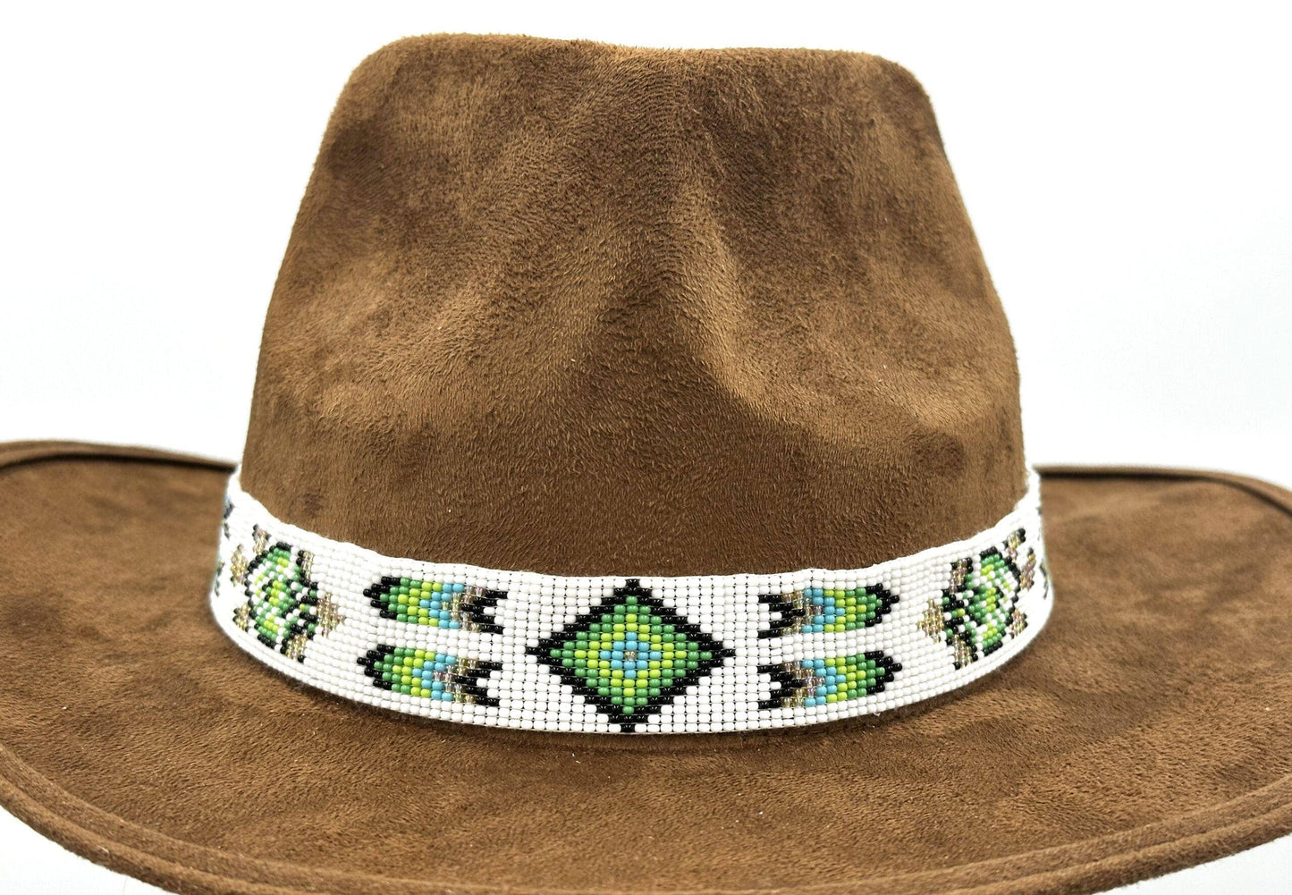 Handmade Loom Beaded Green Black White Turtle Cowboy Hatband - Adjustable 1-Inch Hatband