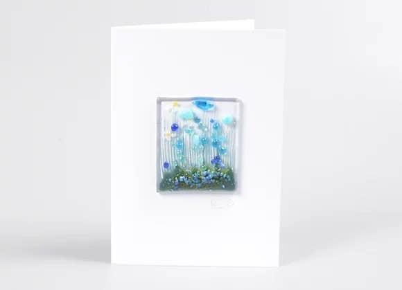 Handmade Fused Glass Greeting Card - Cornflower Card