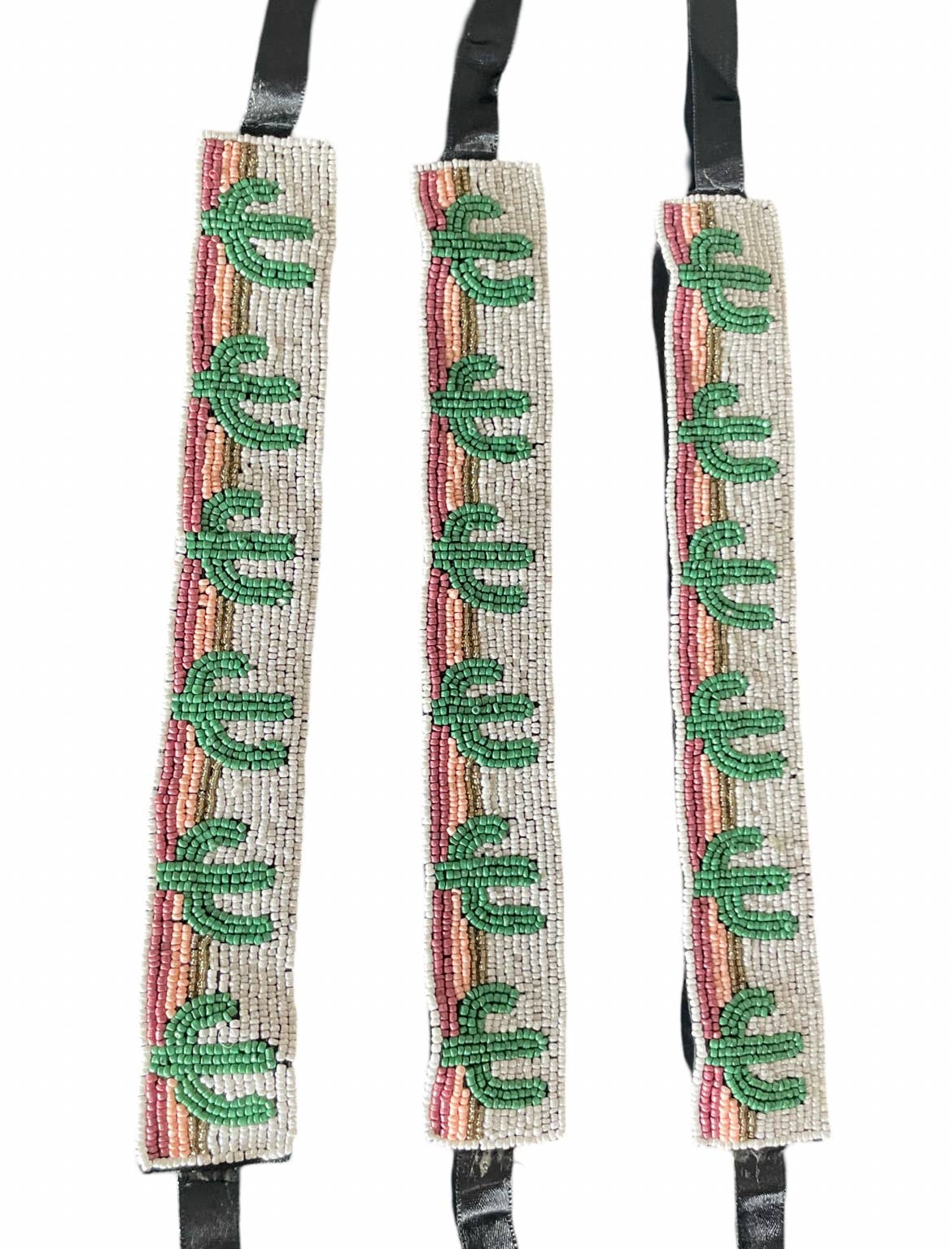 Hand beaded Cactus hat band 1.5” wide