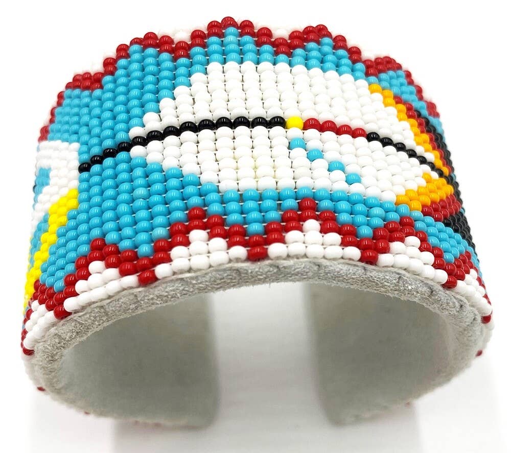 Handmade Beaded Cuff Leather Bracelet with Feather Design