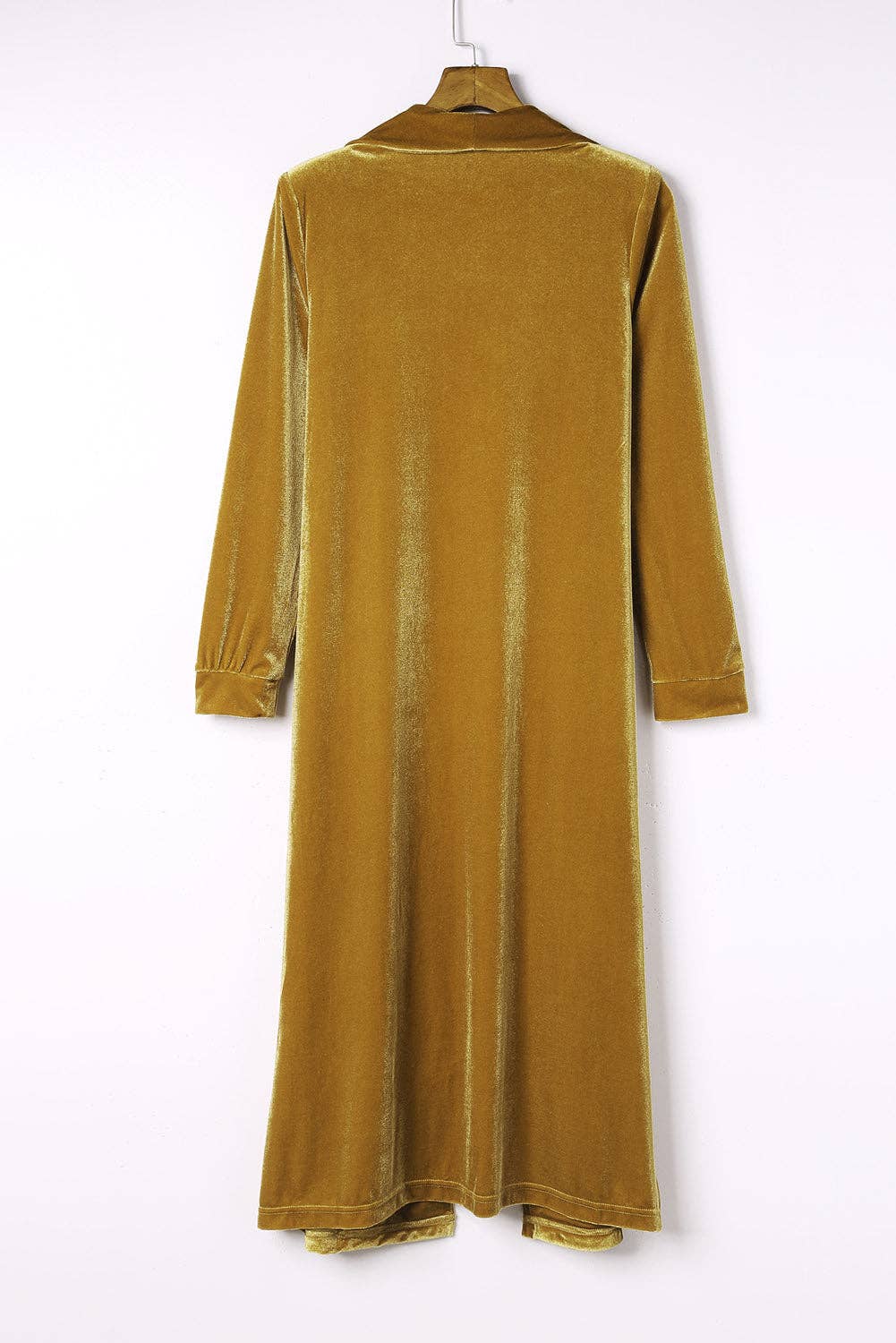 Janine Velvet Open Front Pocketed Duster gold mustard color