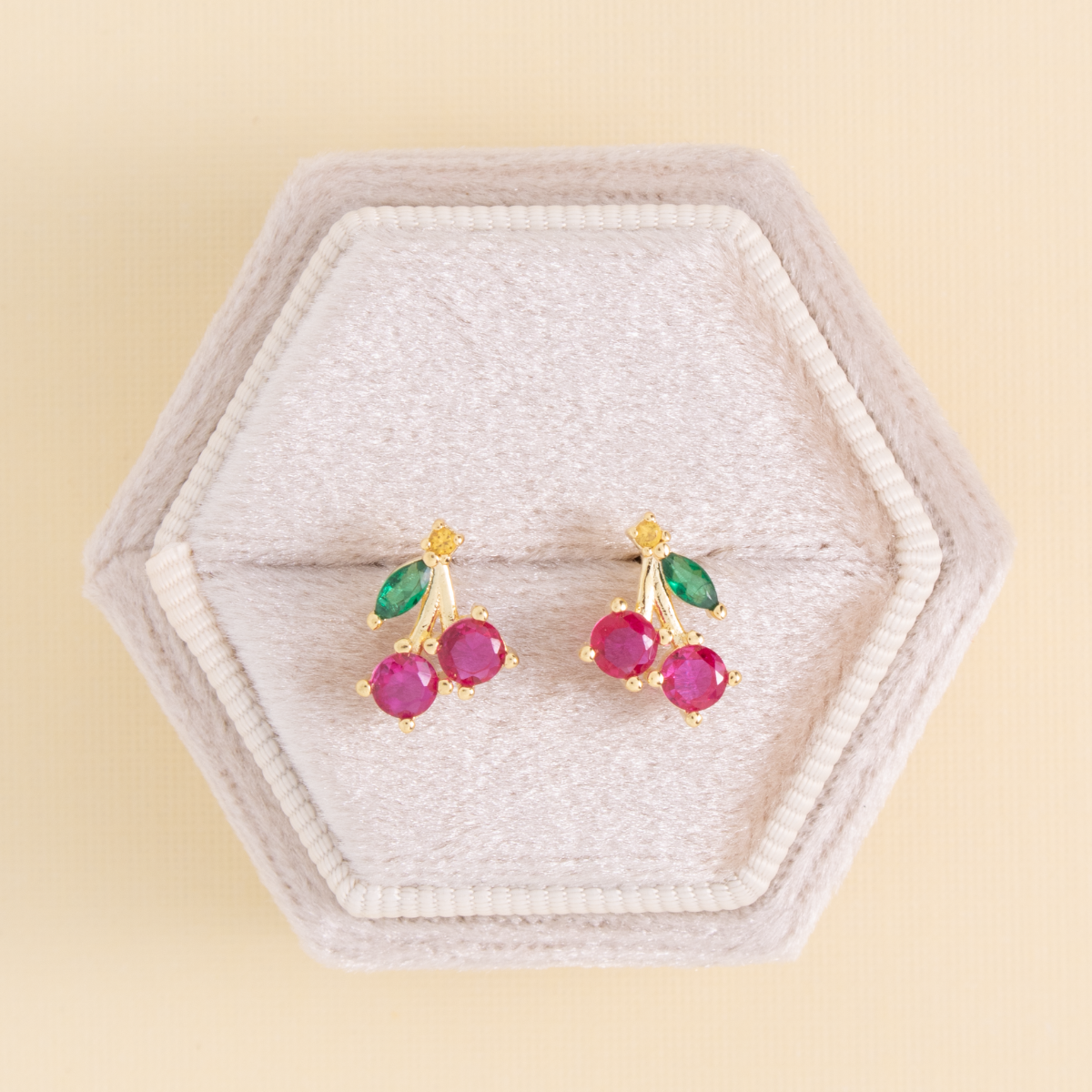 Cherry Studs On Velvet Tag