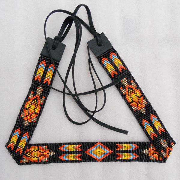 Native American Style Black Fire Turtle Beaded Hatband