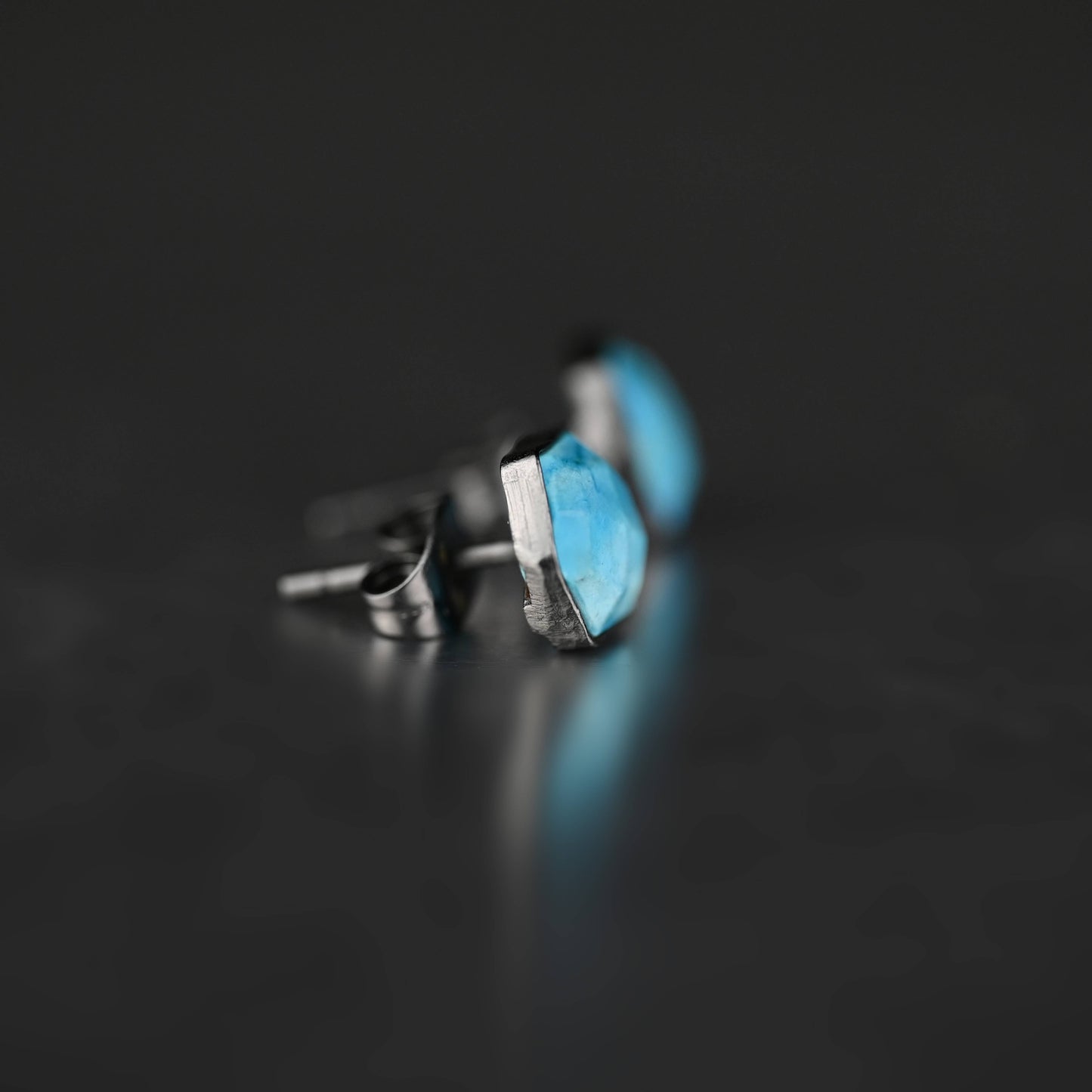 Semi Precious Hexagon Gemstone Studs (8mm) (Gunmetal)