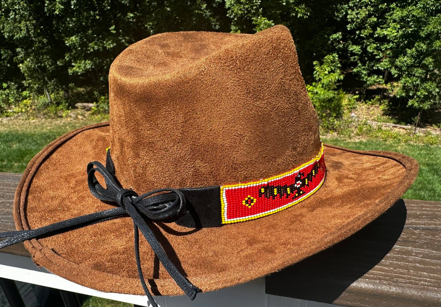 Handmade Beaded Native style Red Black Eagle Cowboy Hatband