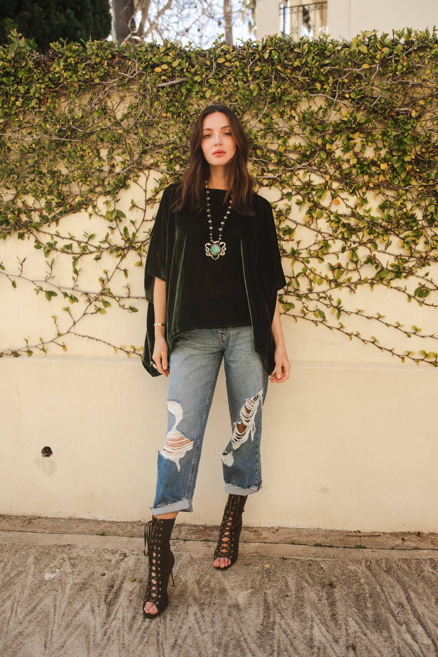 lydia Olive Silk Velvet Scarf Top