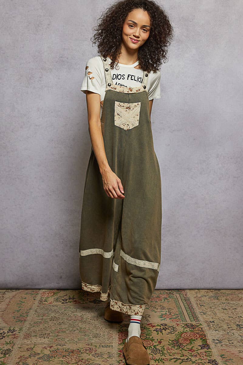 Tomato French terry knit overalls