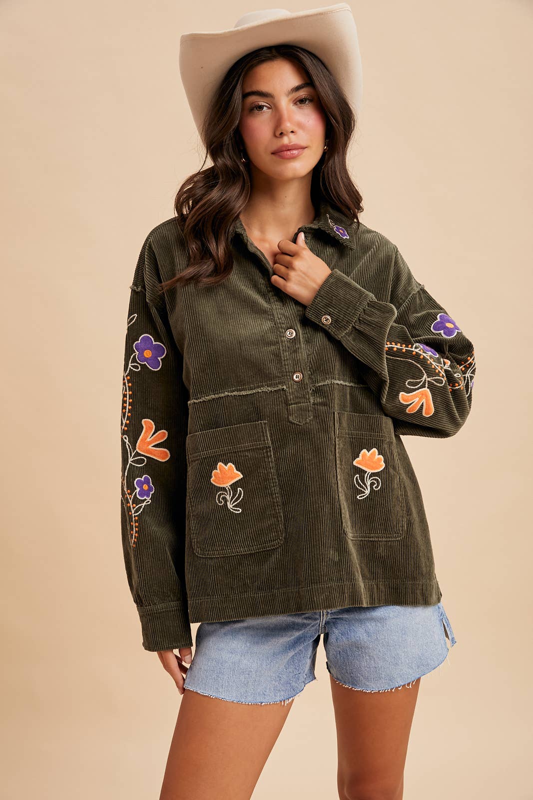 CORDUROY EMBROIDERED SHIRT