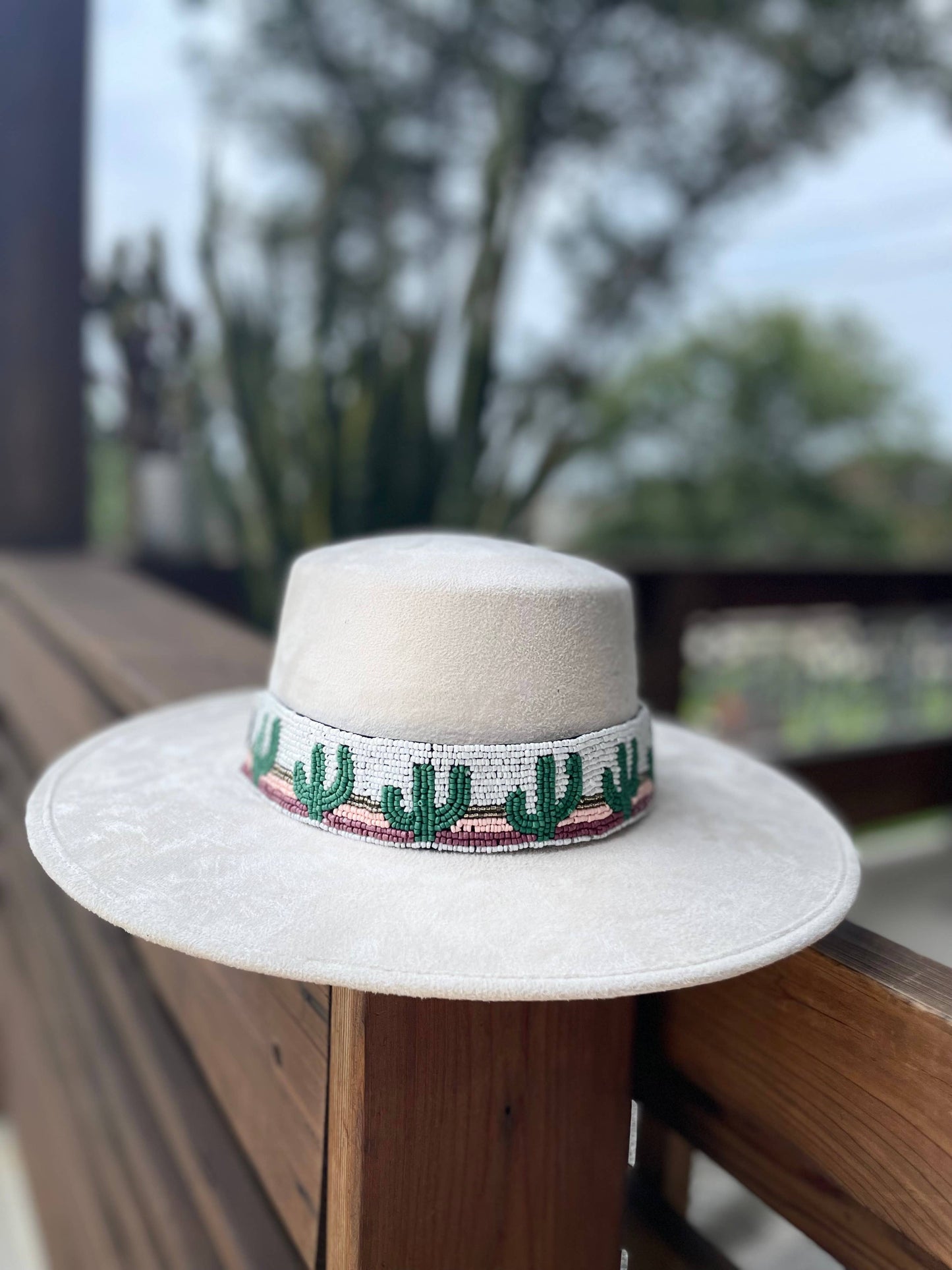 Hand beaded Cactus hat band 1.5” wide