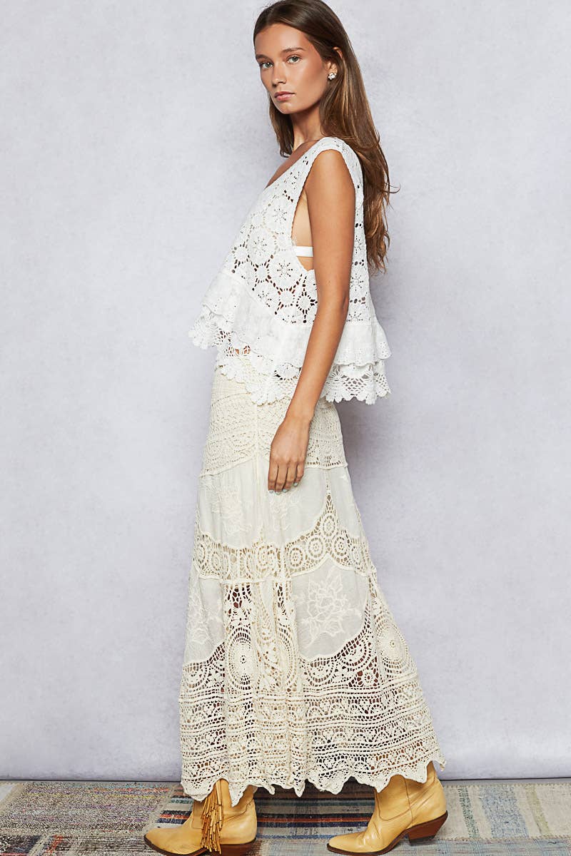 Crochet embroidered maxi skirt