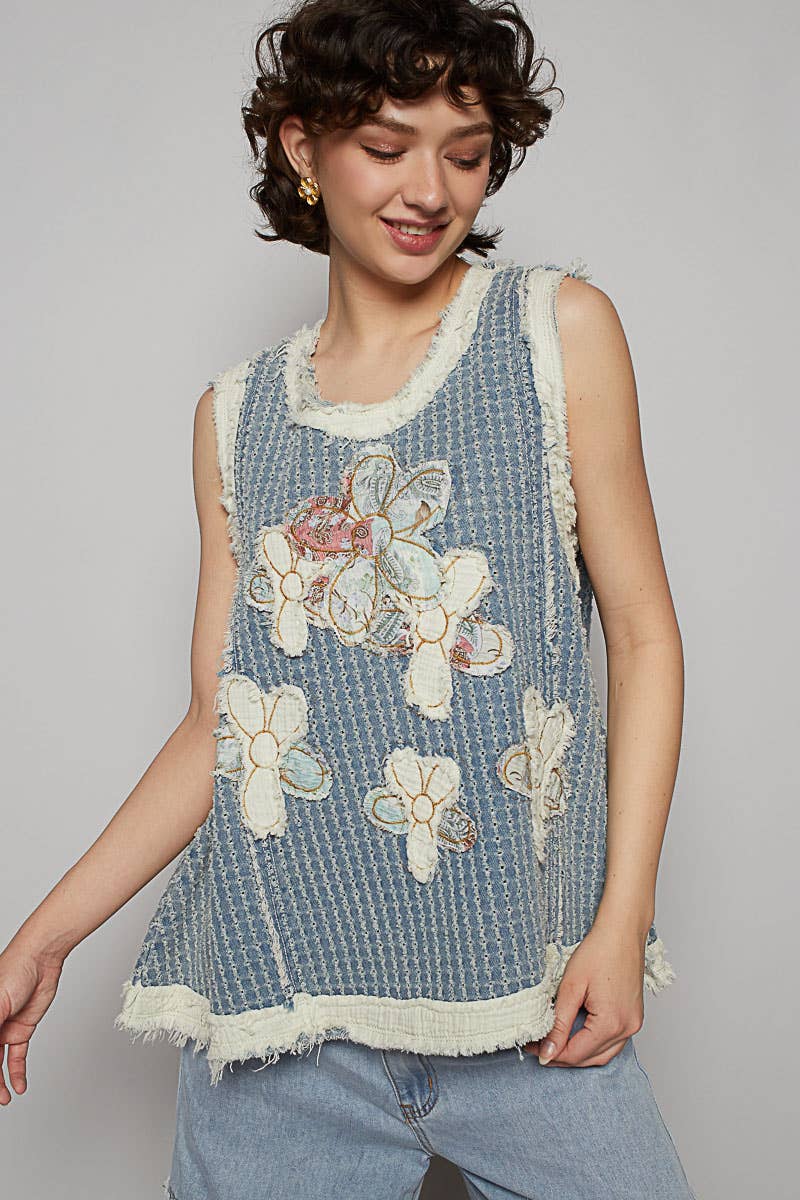 The Ivy denim flower patch top