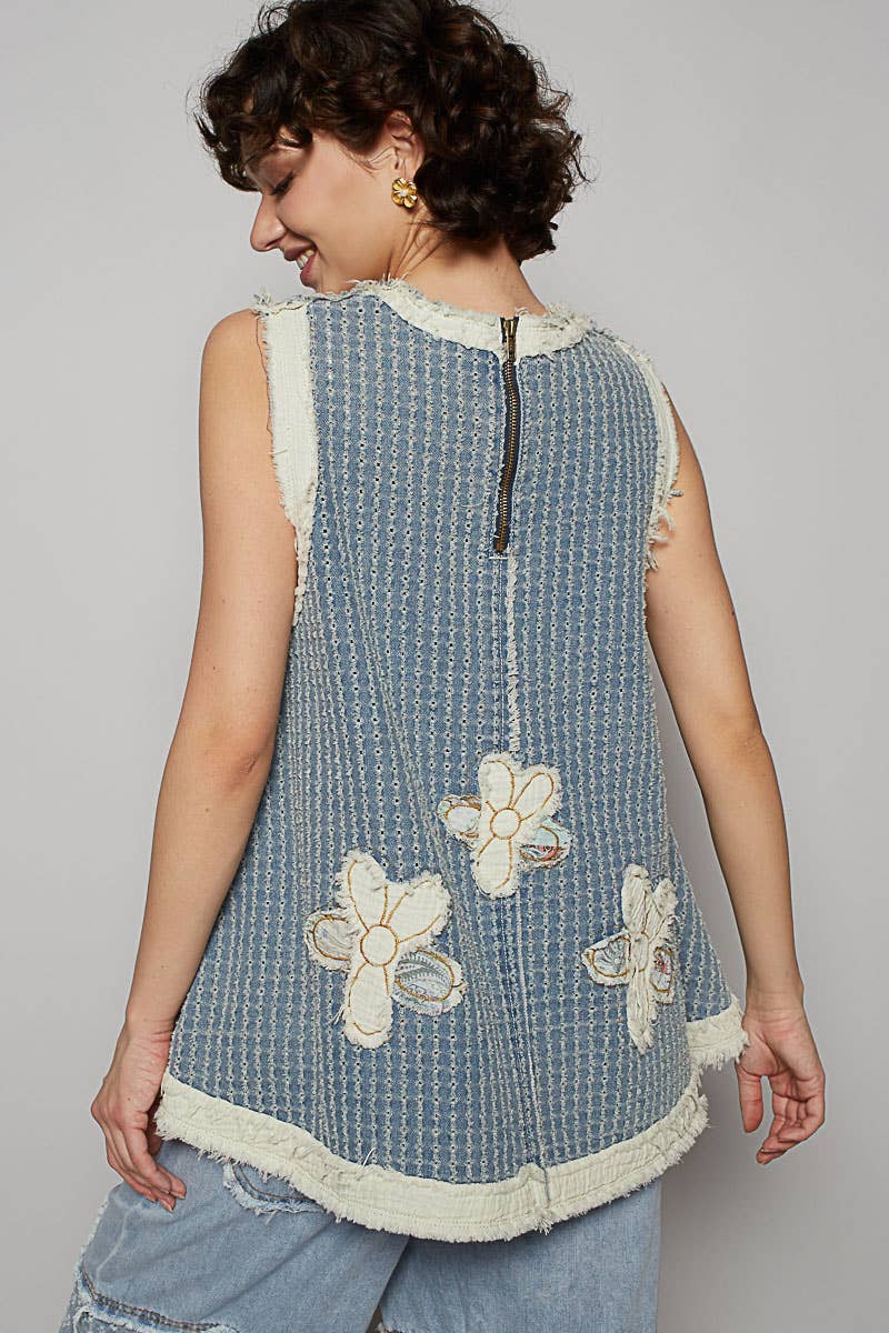 The Ivy denim flower patch top