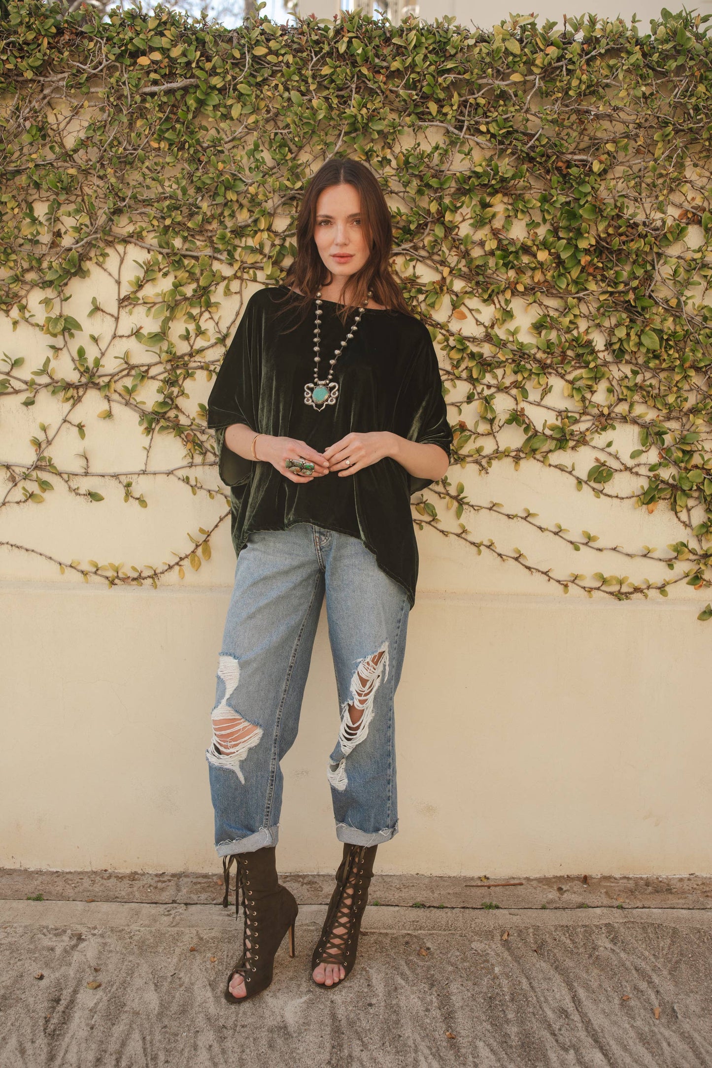 lydia Olive Silk Velvet Scarf Top