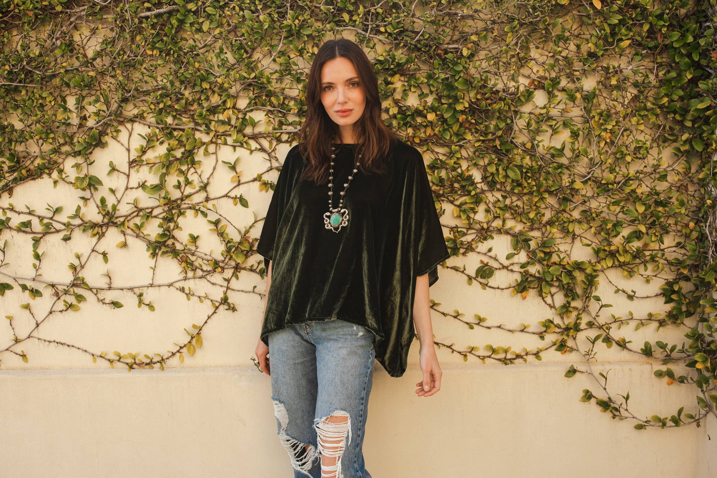 lydia Olive Silk Velvet Scarf Top