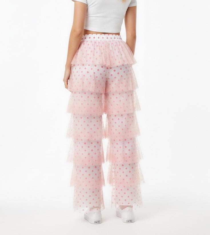 Striped Ruffles Trousers Wide-leg Tulle Pants