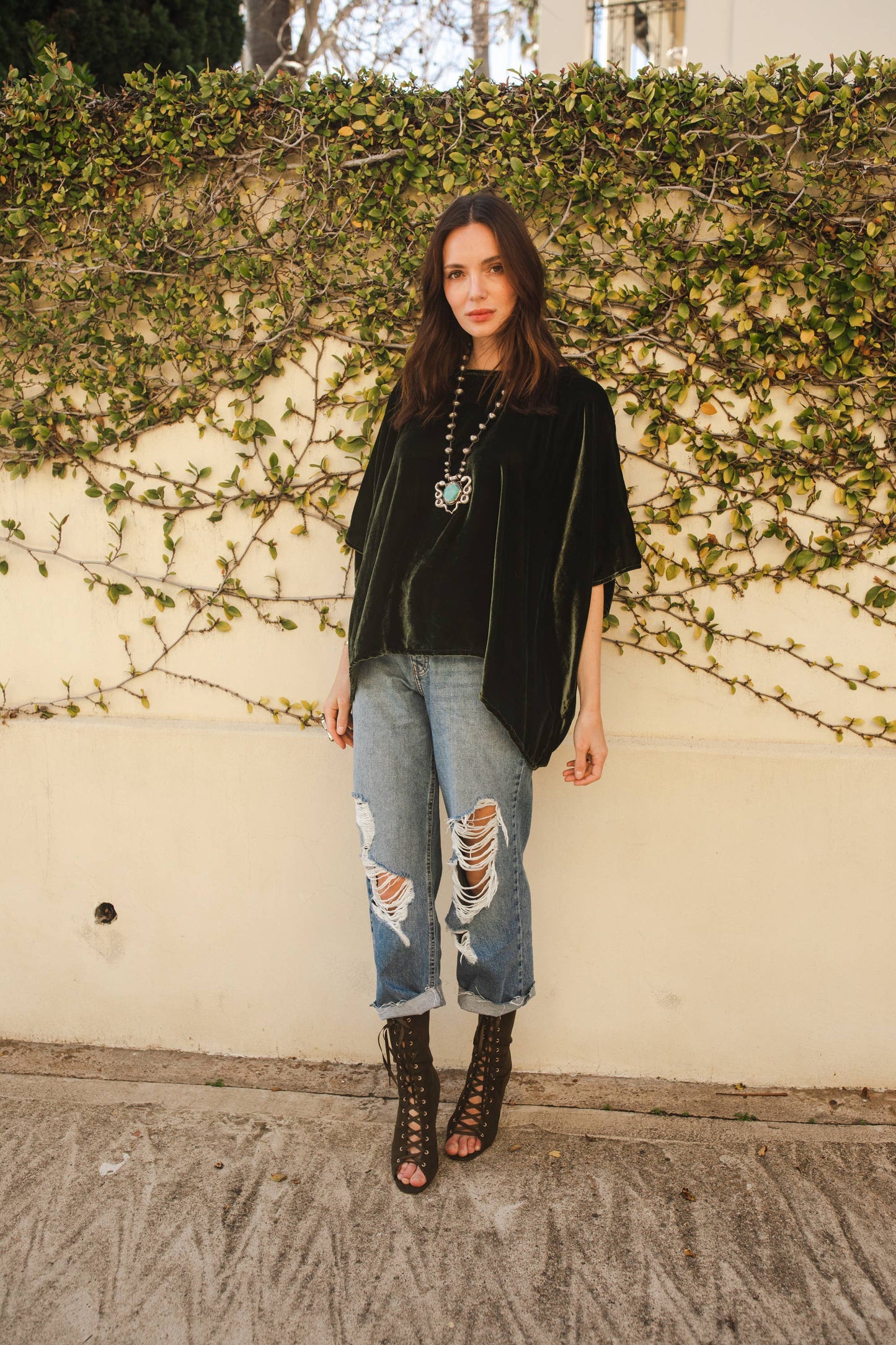 lydia Olive Silk Velvet Scarf Top