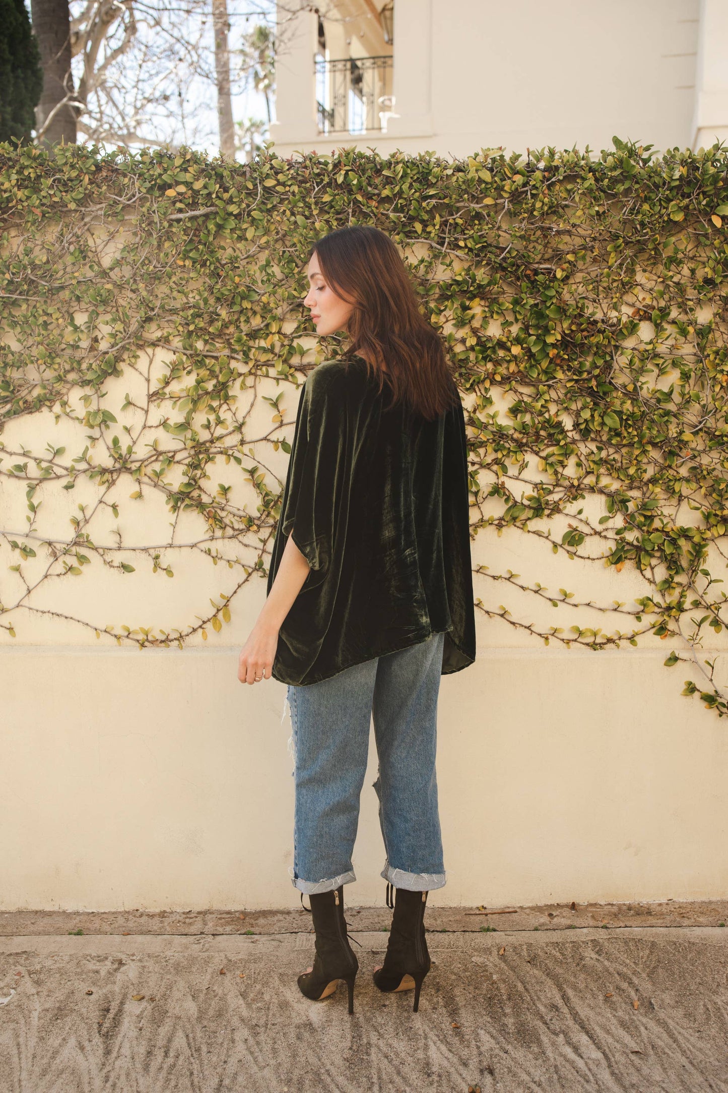 lydia Olive Silk Velvet Scarf Top
