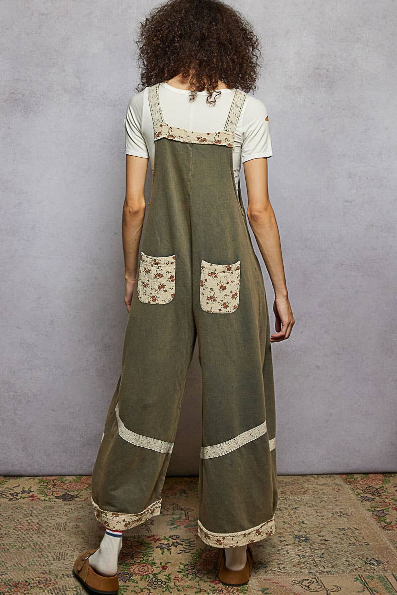 Tomato French terry knit overalls