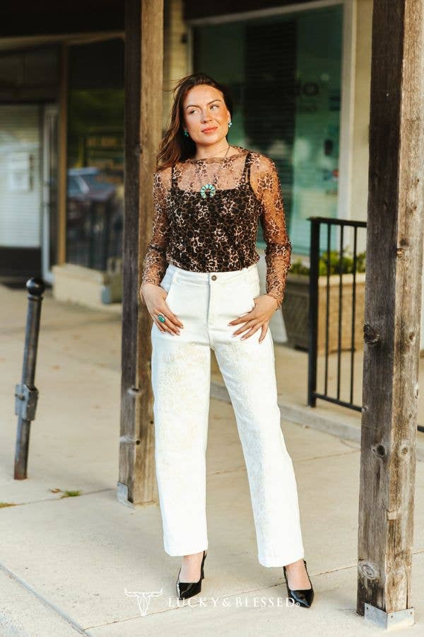 Amber Leopard Lace Long Sleeve Stretch Top