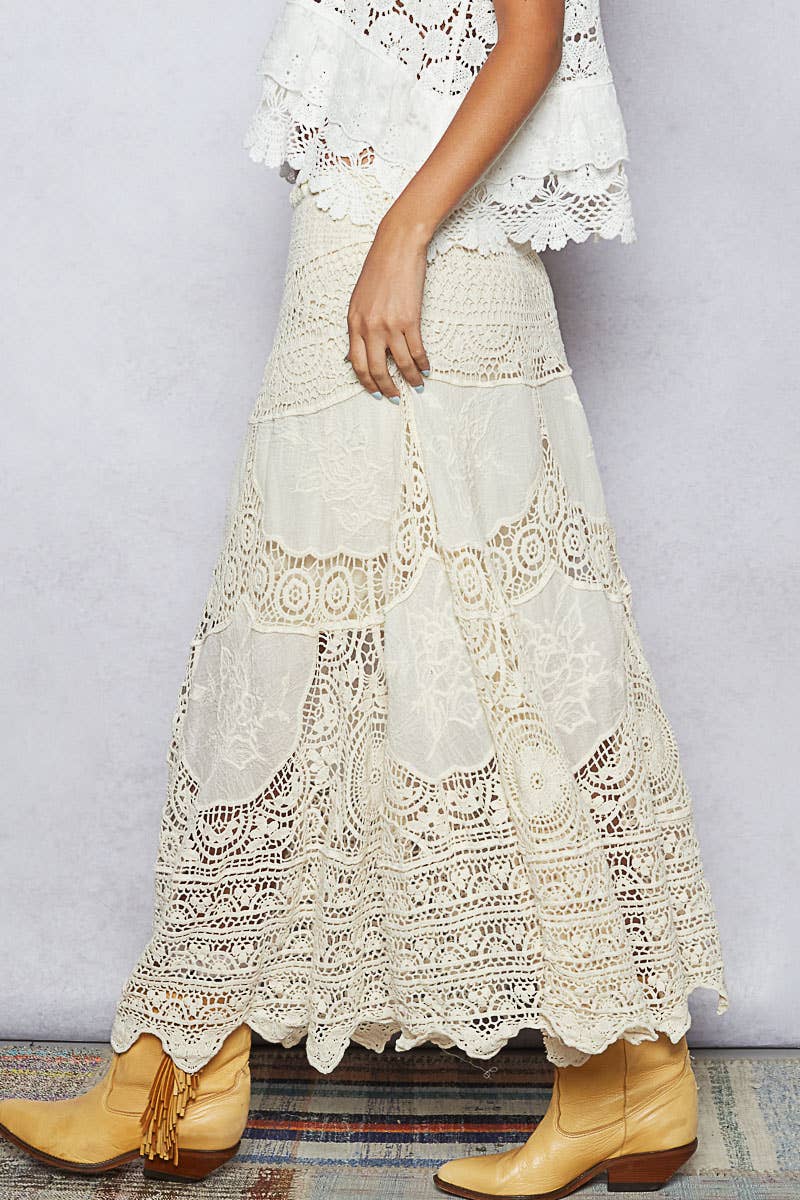 Crochet embroidered maxi skirt