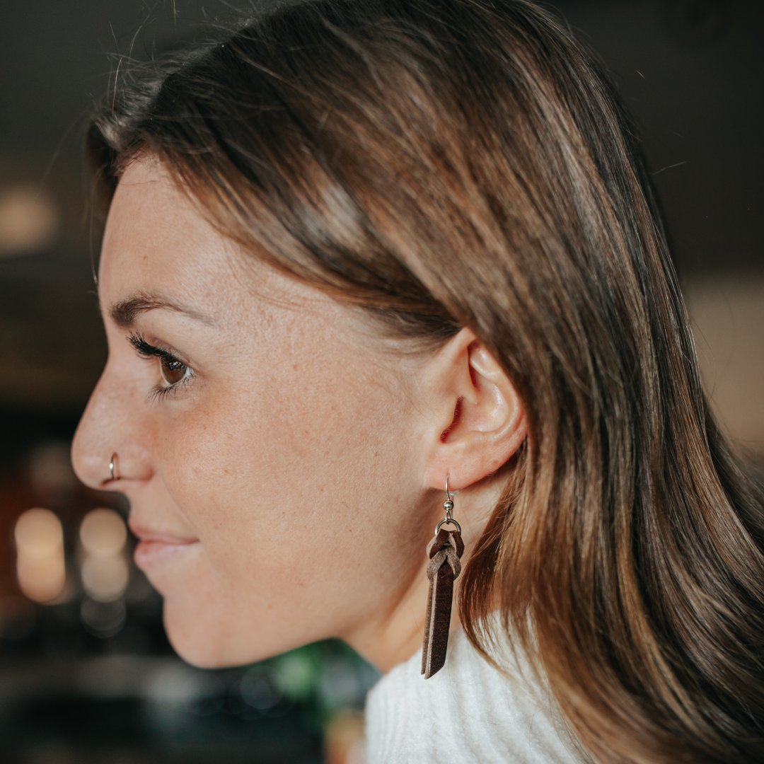 Handcrafted Full-Grain Leather Braided Earrings