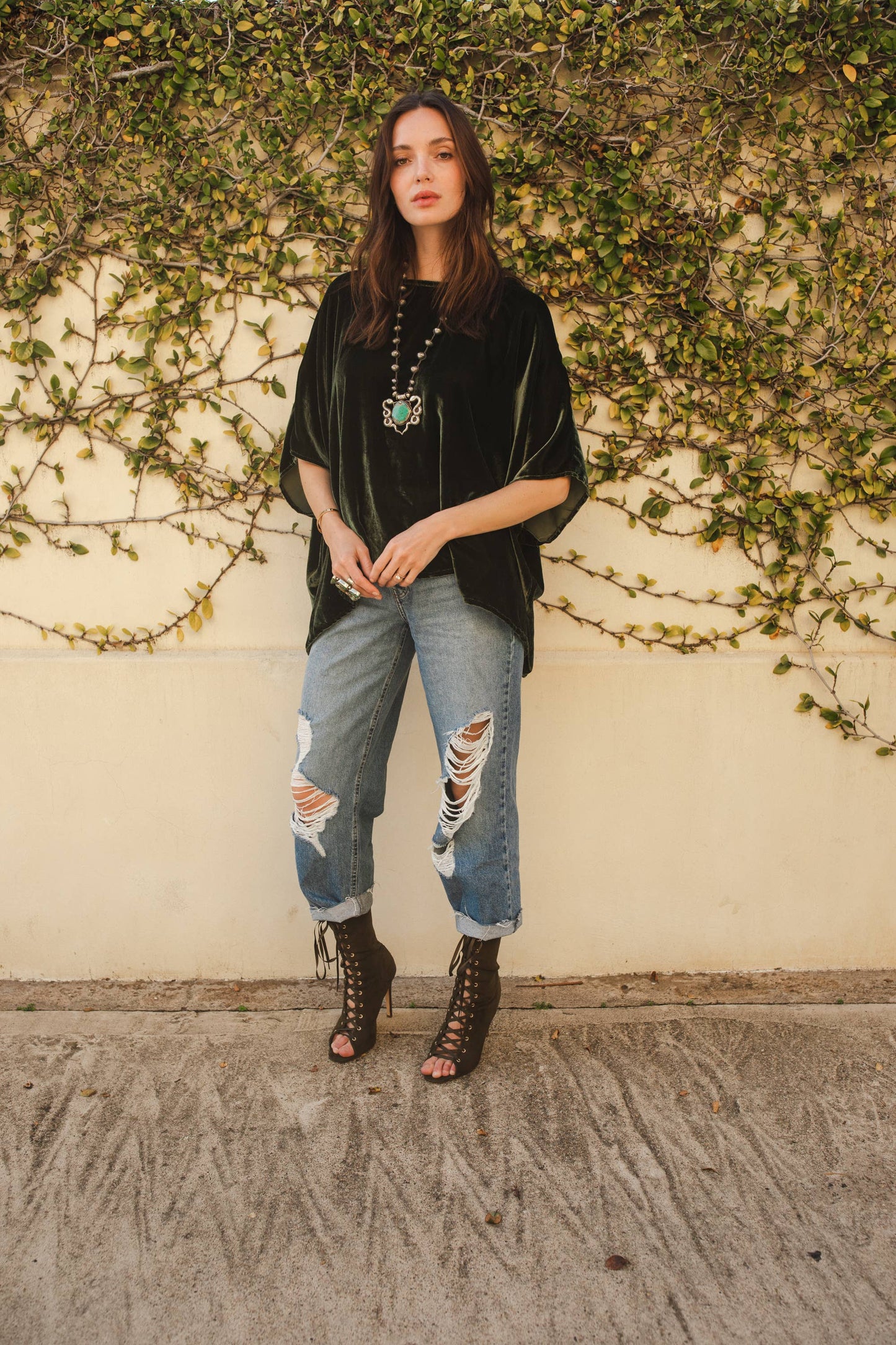 lydia Olive Silk Velvet Scarf Top