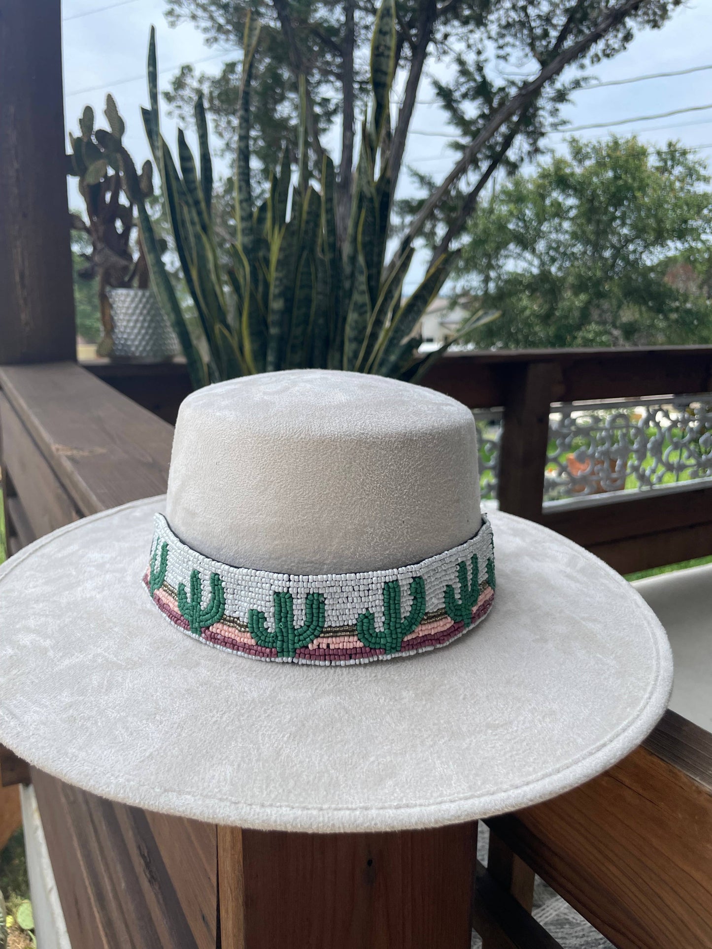 Hand beaded Cactus hat band 1.5” wide