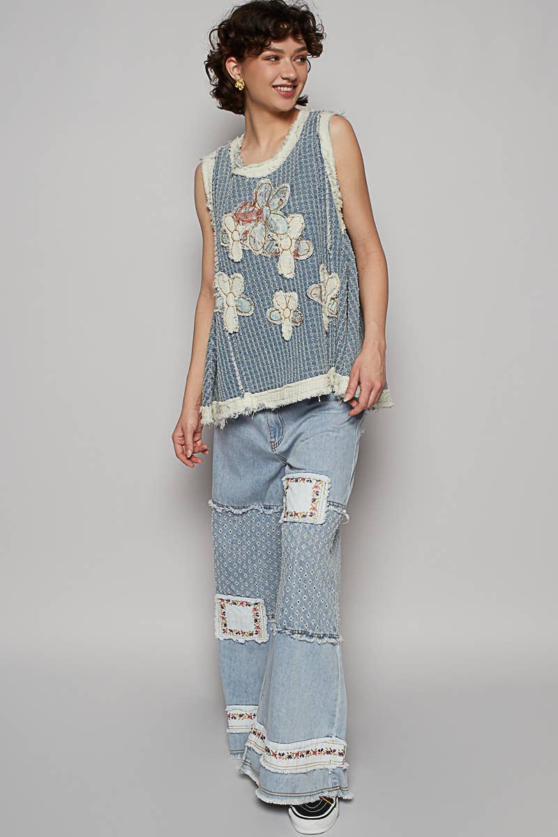 The Ivy denim flower patch top