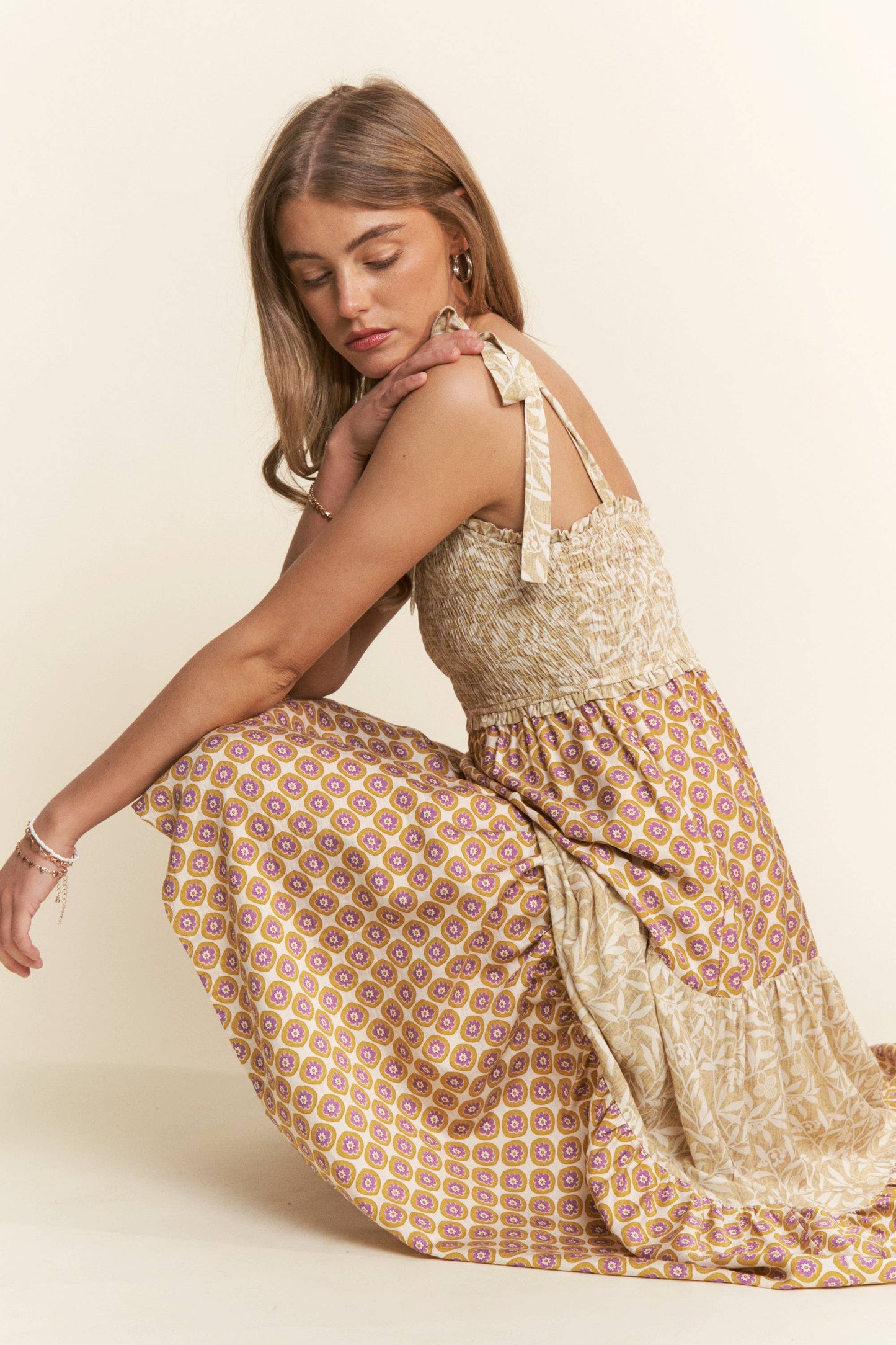Gigi's Multi Print Patchwork Smocked Tiered Dress