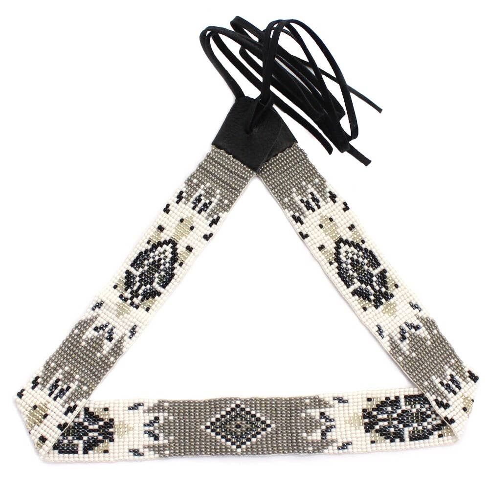 Handmade Beaded Grey White Turtle Cowboy Style Hatband