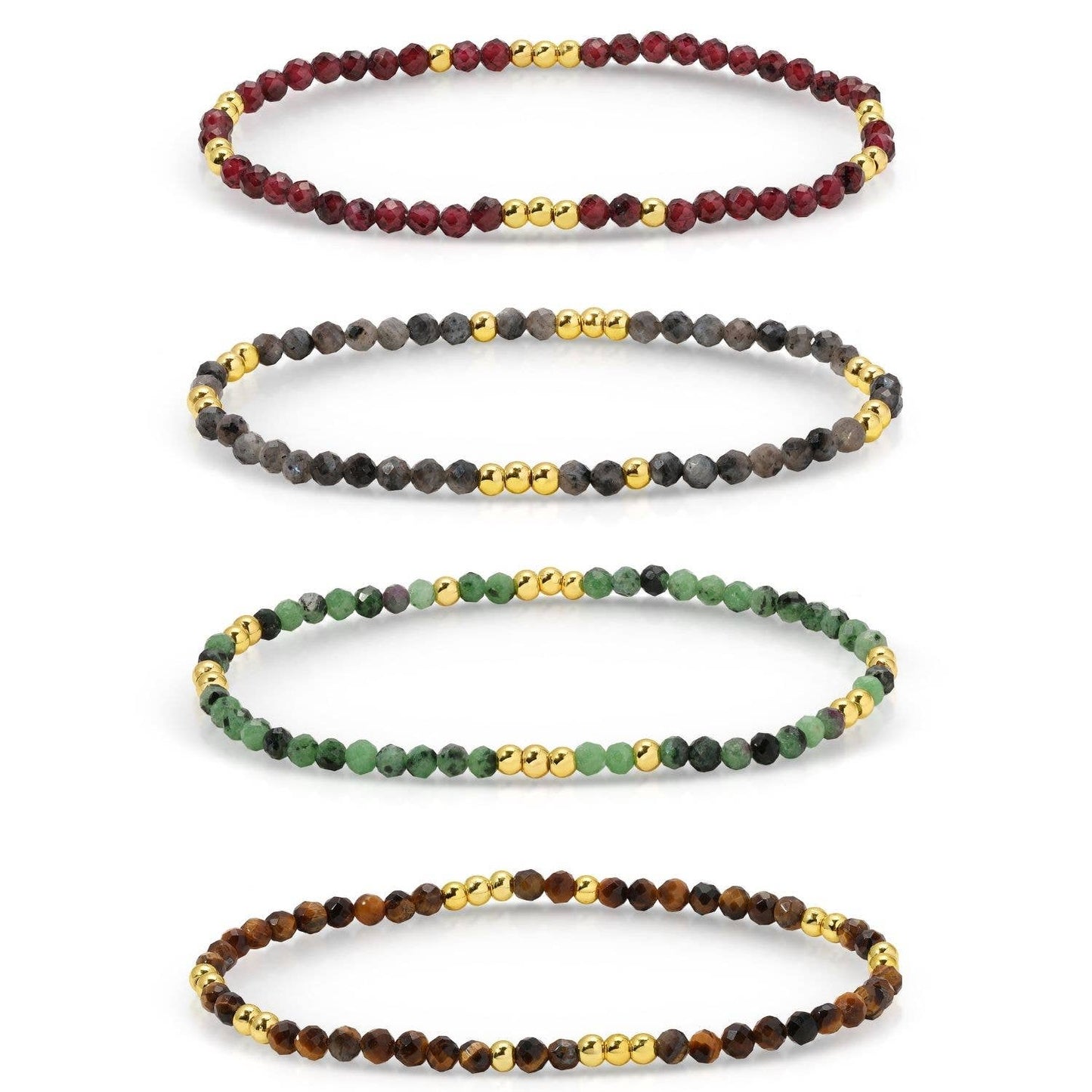 Stone stretch bracelets with gold beaded accents