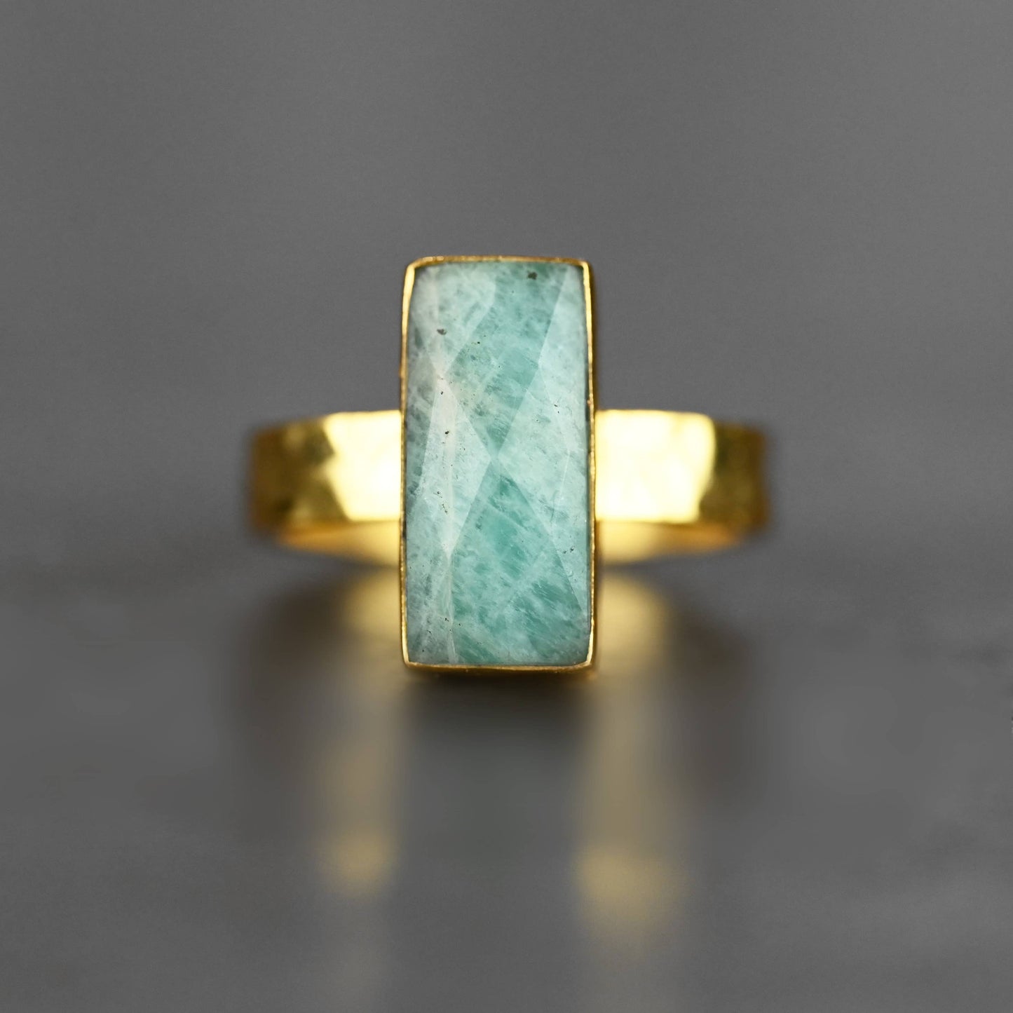 Amazonite Rectangle Ring on a Hand Hammered Band
