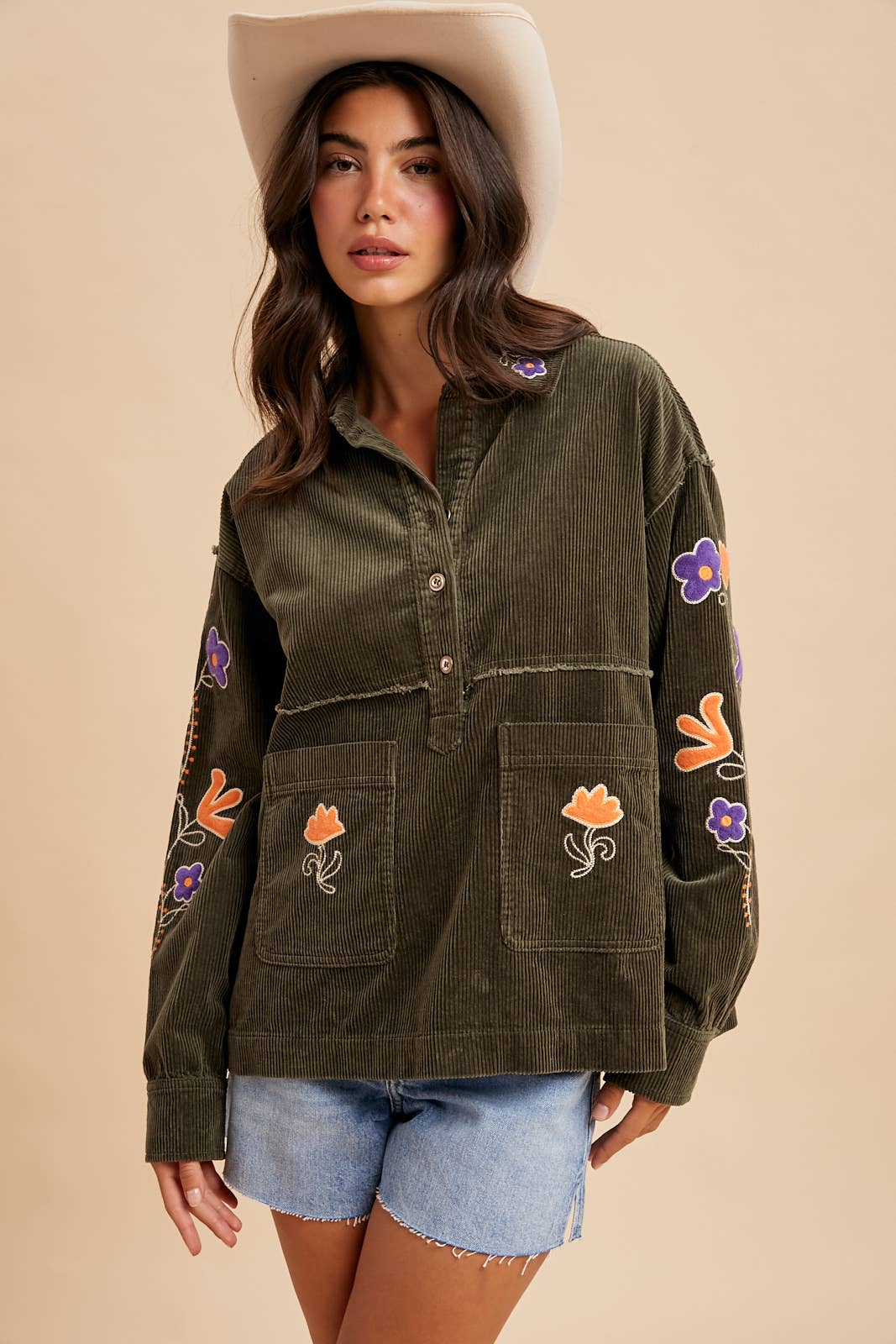 CORDUROY EMBROIDERED SHIRT