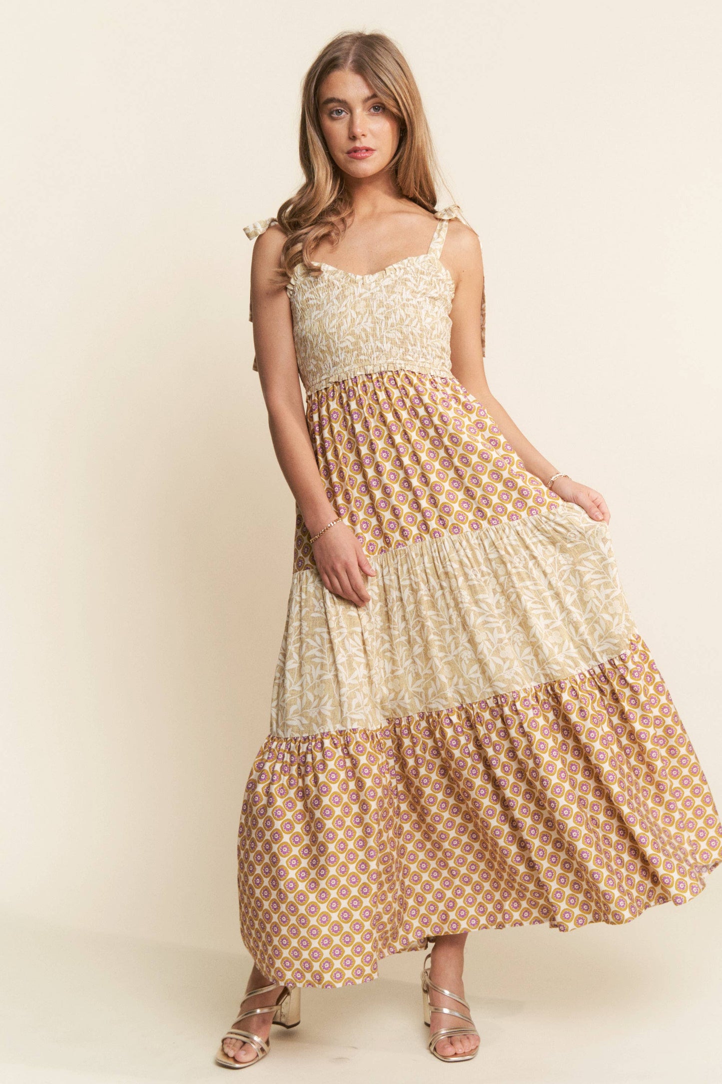 Gigi's Multi Print Patchwork Smocked Tiered Dress